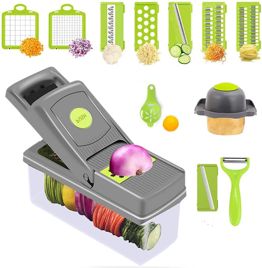 16-In-1 Multifunctional Vegetable Chopper & Slicer with Colander Basket and Storage Container – Heavy-Duty Food Cutter