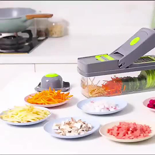 16-In-1 Multifunctional Vegetable Chopper & Slicer with Colander Basket and Storage Container – Heavy-Duty Food Cutter