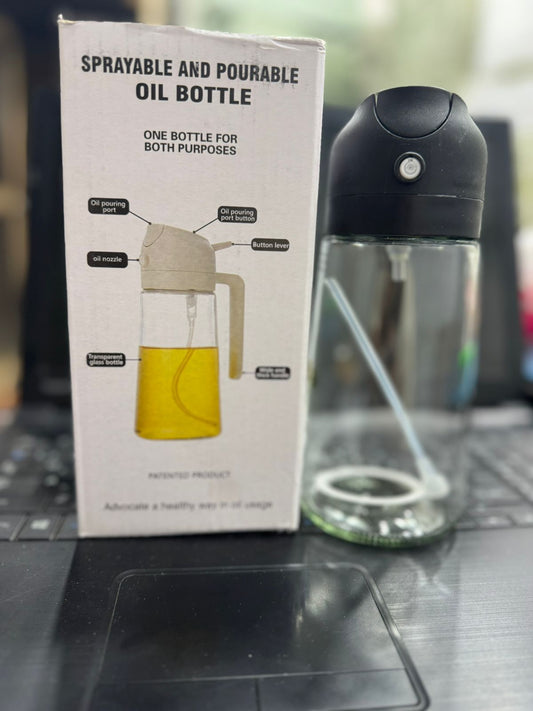 2-in-1 Oil Spray Bottle | Adjustable Mist & Dispenser | 470ml Leak-Proof Glass Container | For Cooking, BBQ, Baking & Air Fryer 470ml